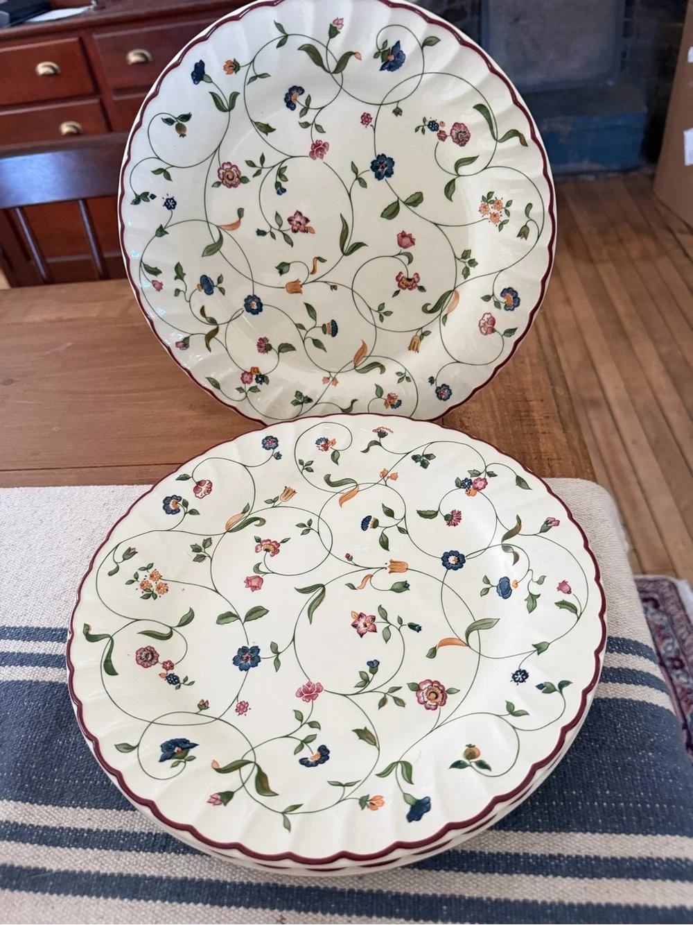 3 Staffordshire tableware Oakwood Dinner Plates 10” Red Rim NWOT